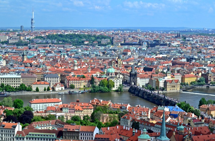 Prague vista with Charles Bridge in the lower right